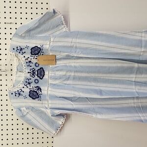 BLU pepper dress NWT blue white stripe with embroidery accent